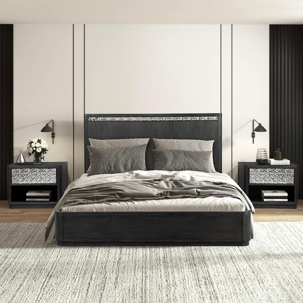 Furniture of America Piez Modern 3-Piece Ash Grey Wood Platform Bedroom Set with 1-Drawer Nightstand