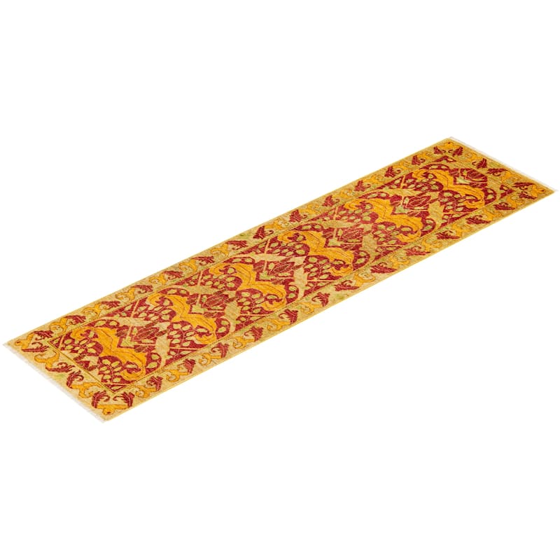 Overton Hand Knotted Wool Contemporary Floral Red Runner