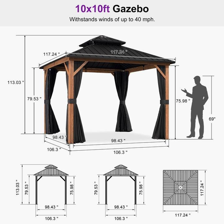 PURPLE LEAF Double Top Outdoor Sunroom Screen House Patio Hardtop Gazebo Wood Grain