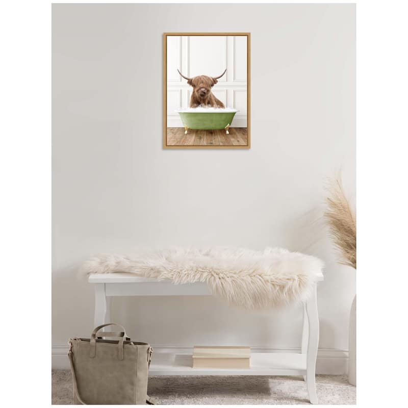 Kate and Laurel Sylvie Highland Cow in Transitional Bathtub Framed Canvas by Amy Peterson