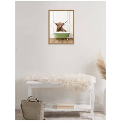 Kate and Laurel Sylvie Highland Cow in Transitional Bathtub Framed Canvas by Amy Peterson