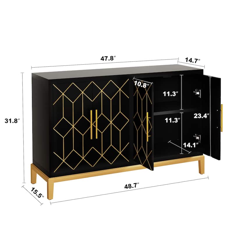 4 Doors Sideboard Buffet Cabinet with Gold Trim