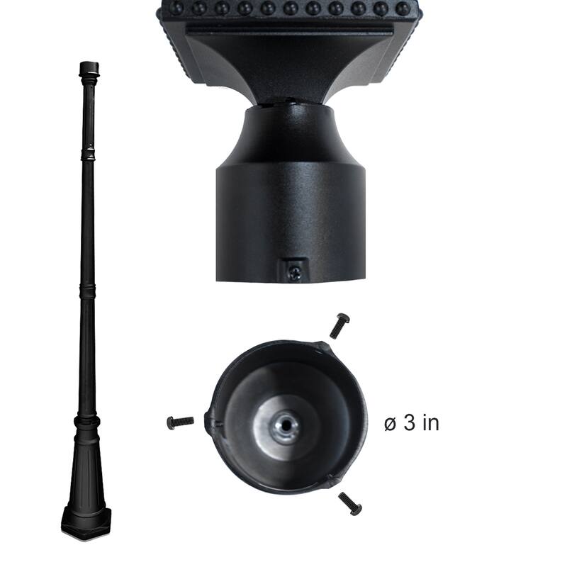Pagoda Bulb 87 in. Black Solar Warm White LED Post Lantern and Pole