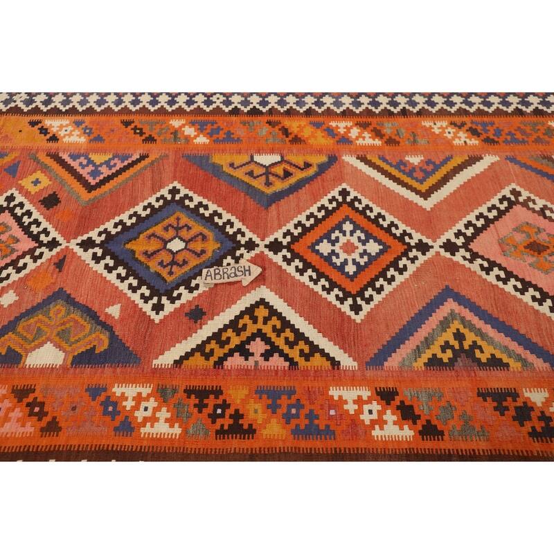 Orange Kilim Qashqai Persian Vintage Area Rug Hand-Woven Wool Carpet - 5'2"x 8'11"