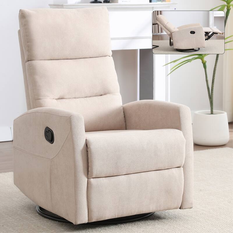 Roomfitters Swivel Rocker Recliner Chair Manual 360 Degree Glider Lounge Sofa Padded Fabric Armchair for Living Room - Beige