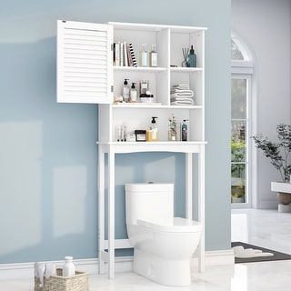 Over the Toilet Storage Cabinet with Open Storage and Door ...