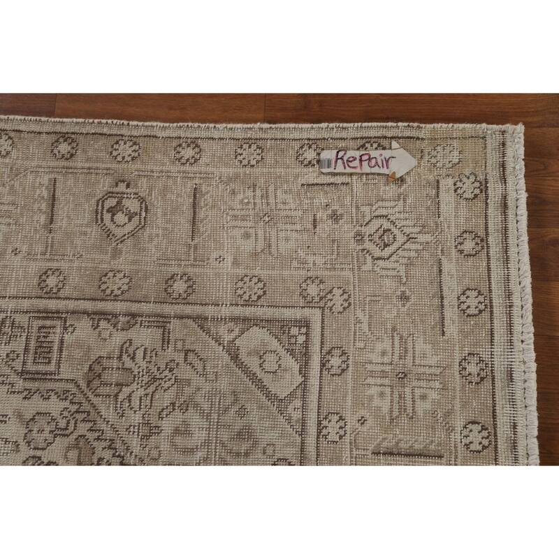 Distressed Geometric Tabriz Persian Antique Rug Handmade Wool Carpet - 6'4"x 9'5"