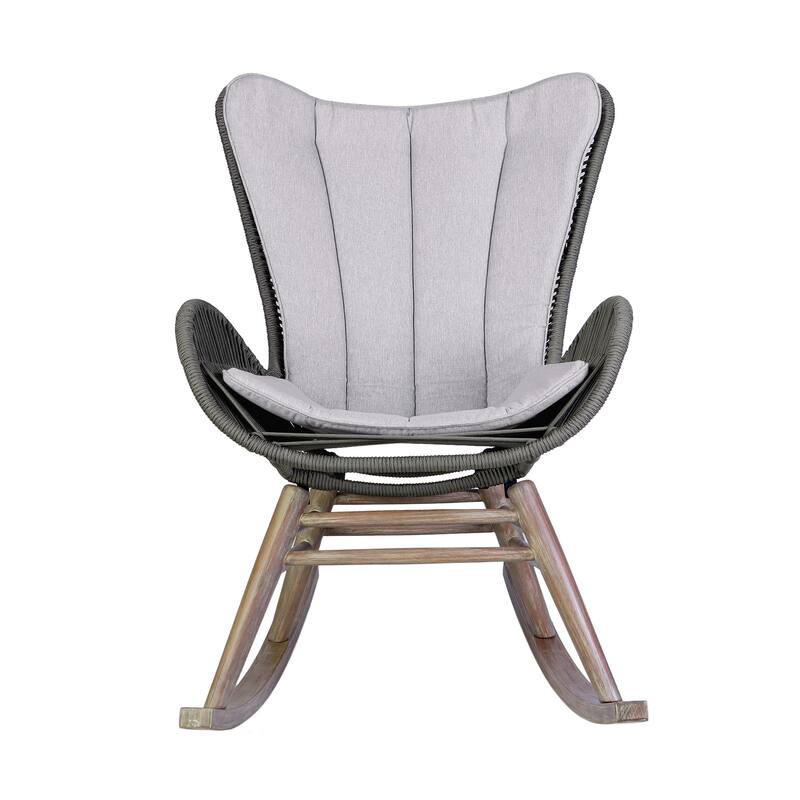 Fanny Solid Eucalyptus Wood & Rope Outdoor Patio Rocking Chair