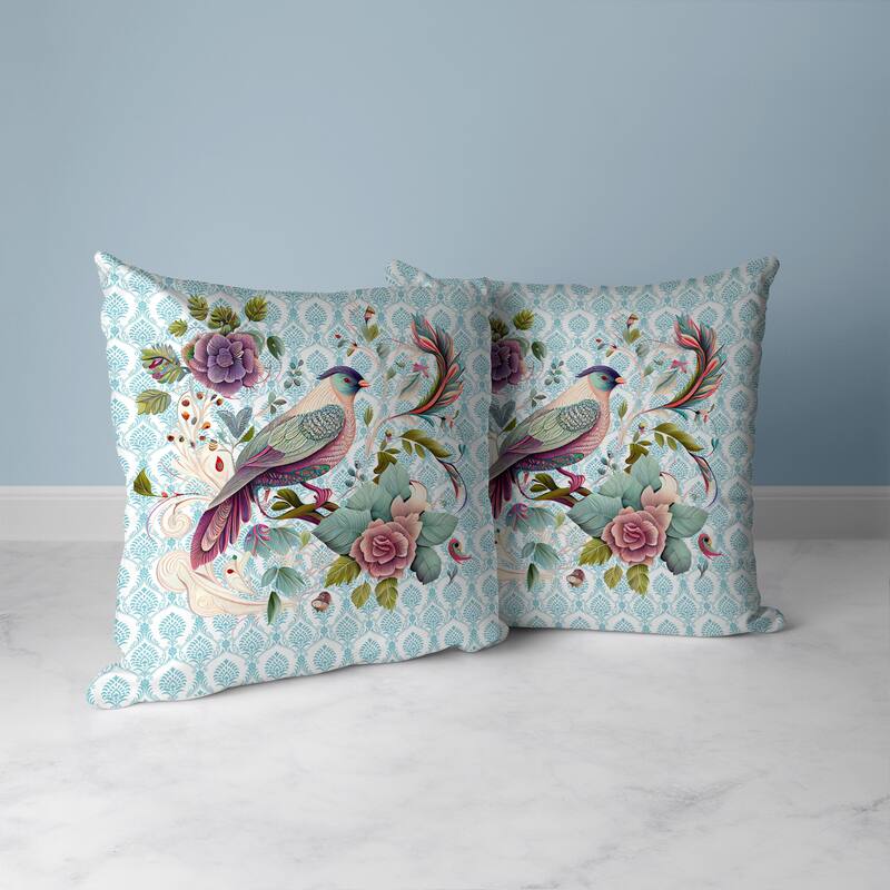 Songbird Rose Radiance Faux Suede Reversible Throw Pillow Green and Pink