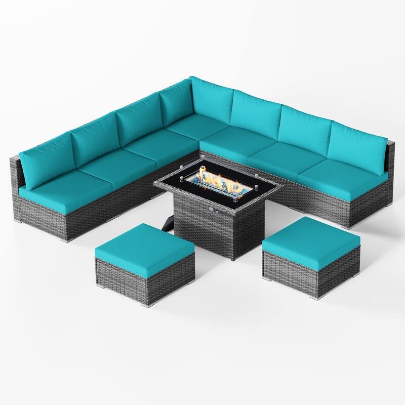 FINCATI Outdoor High-back Wicker Patio Sectional Set, 500 lbs Luxury Oversized Conversation Set, Spacious Couch Set