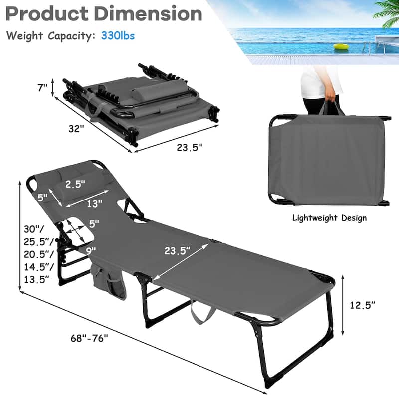Goplus Outdoor Beach Lounge Chair Folding Chaise Lounge with Pillow - See Details