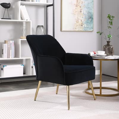 Black Velvet Modern Mid Century 28.7" Sherpa Arm Chair with Iron Legs for Living Room
