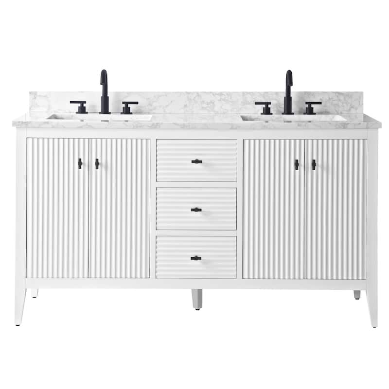 Vanity Art 60" Double Sink Bathroom Vanity Cabinet with Engineered Marble Top