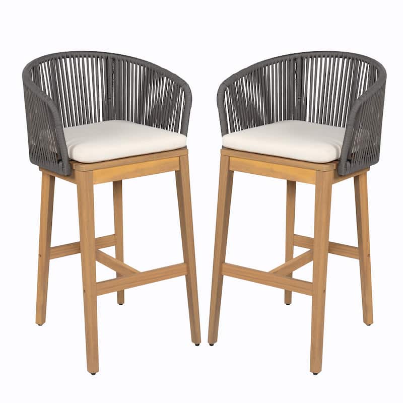Christopher Knight Home- Eulalia Acacia Wood Patio Bar Stool (Set of 2)
