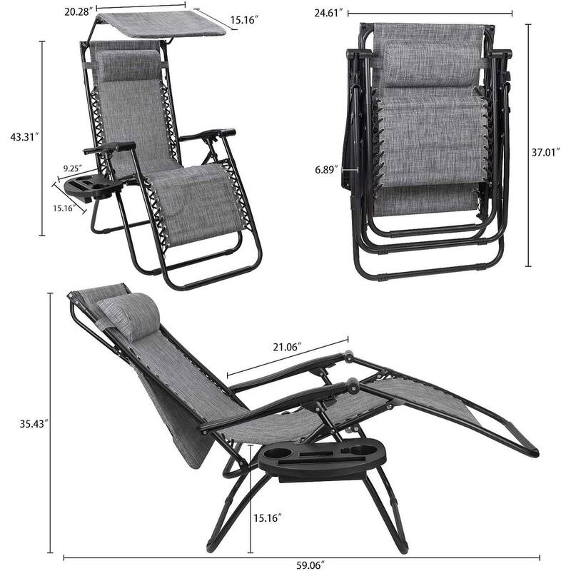 Homall Zero Gravity Chair Patio Lawn Chair Lounge Chair Folding Recliner Adjustable Outdoor with Canopy Shade and Cup Holder