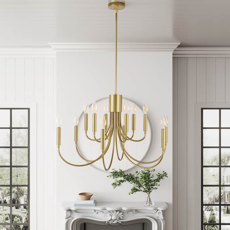 Classic Industrial 12-Light Iron Candle Chandelier for Dining Room Kitchen Island - Gold