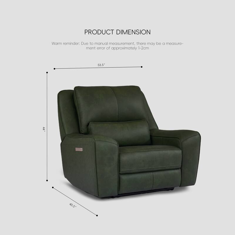 53.5" W Top Grain Leather Triple-Power Recliner with Zero Gravity, USB & Type-C Charging