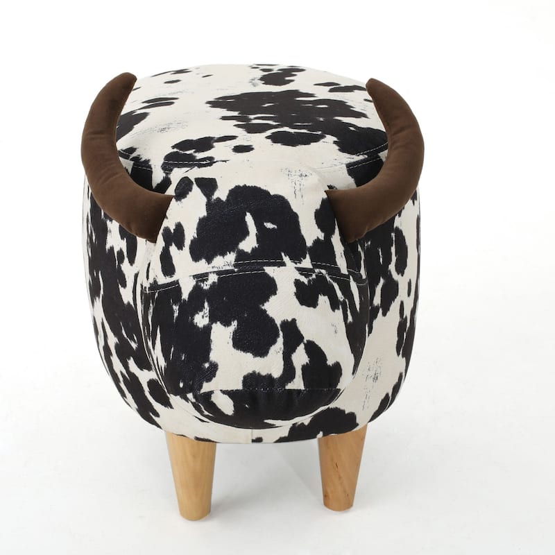 Cow Animal Shape Kids Ottoman, Cute Wood Foot Stool Shoes Changing Seat & Cushioned for Adult Living Room, Bedroom, Playroom