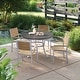 preview thumbnail 3 of 1, Oxford Garden Travira 48-inch Round Lite-Core Granite Charcoal Dining Table with Powder Coated Aluminum Frame