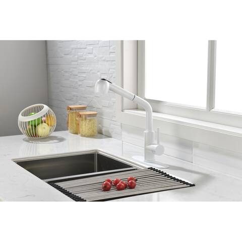 White Pull-Out Sprayer Kitchen Faucet with Deck Plate