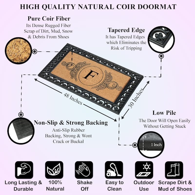 A1HC 30" x 48" Heavy-Duty Rubber & Coir Outdoor Doormat with Copper/Black Border – Large, Non-Slip Backing