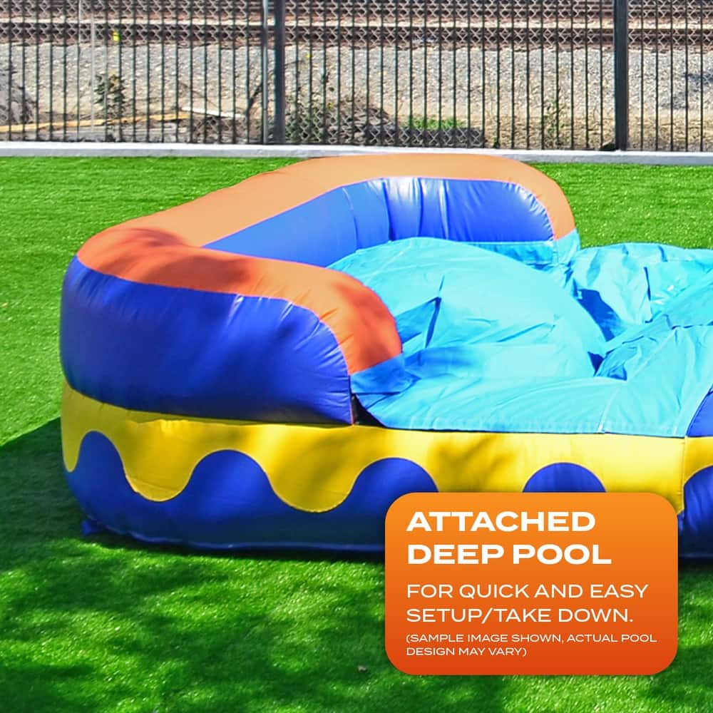 JumpOrange Dolphin Splash 14 Ft Commercial Grade Inflatable Water Slide with Deep Pool (with Blower)