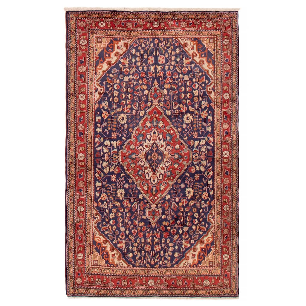 ECARPETGALLERY Hand-knotted Kayseri Vintage Navy Wool Rug - 4'2 x 7'1