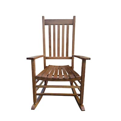 Wood Rocking Chair, Slatted Back Chair for Balcony & Porch