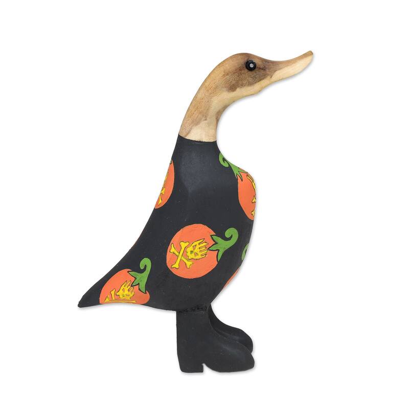 Novica Handmade Halloween Duck Bamboo Root And Teak Figurine