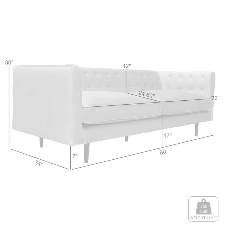 Annabelle 80" Fabric or Velvet 3 Seater Tufted Chesterfield Sofa with Black Wood Legs