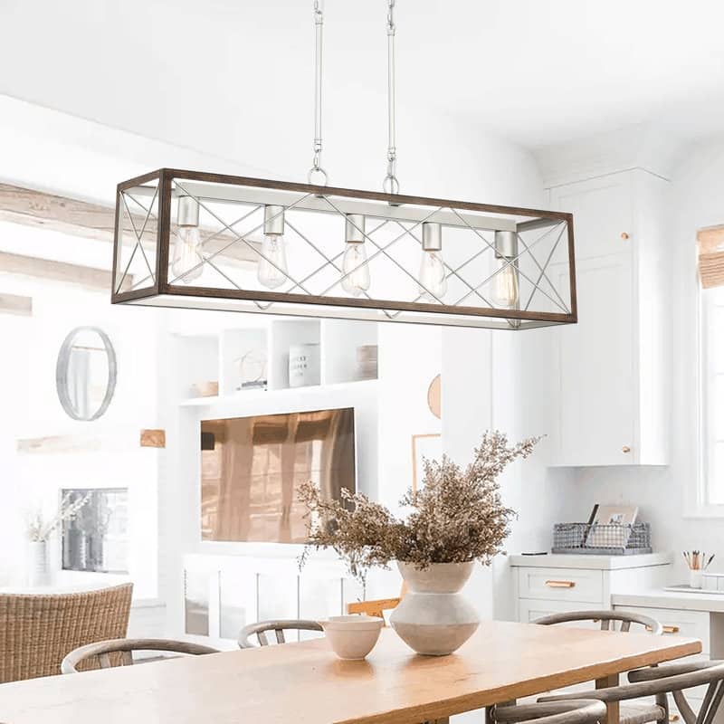 Kiro 5-light Farmhouse Linear Chandelier Faux Wood Dining Lighting with UL Certified - 36''