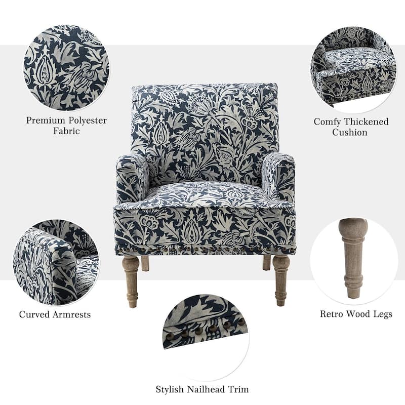Pavia Traditional Floral Fabric Design Upholstered Accent Armchair with Nailhead Trim Set of 2 by HULALA HOME