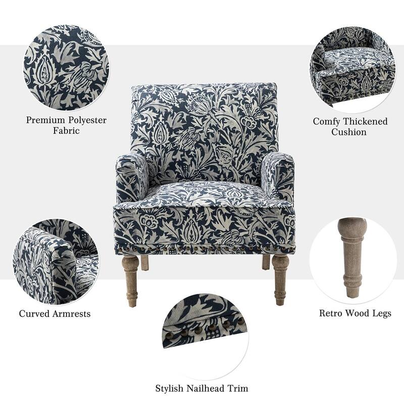 Geltrude Traditonal Floral Fabric Design Upholstered Accent Armchair with Turned Legs by HULALA HOME