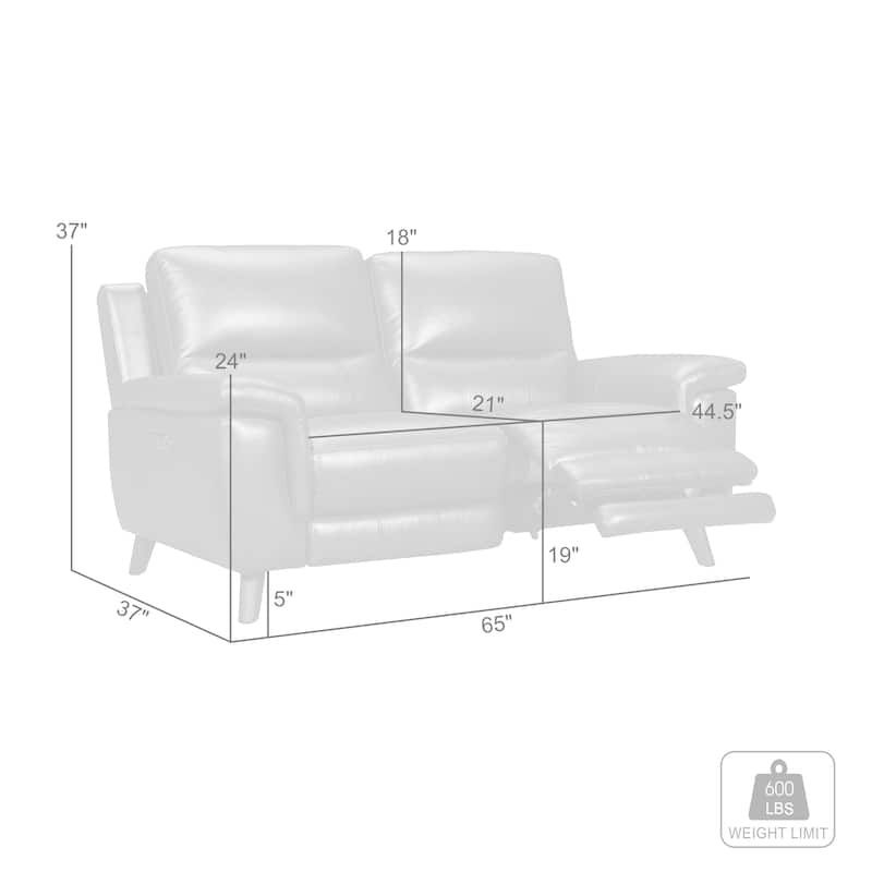 Lizette 65" Dove Grey or Brown Leather Power Recliner Loveseat with USB