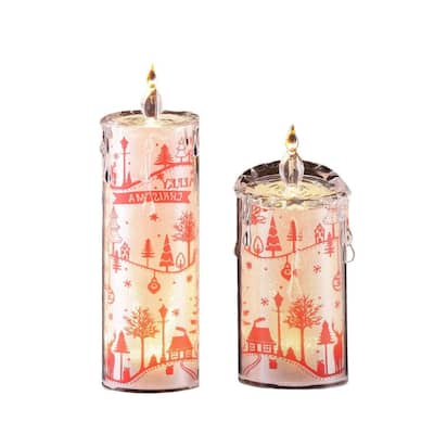 Set of 6 White and Red Christmas Village LED Lighted Candles