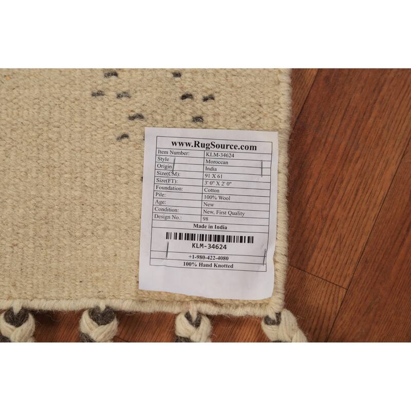 Earth Tone Moroccan Indian Accent Rug Hand-Knotted Wool Carpet - 2'0"x 3'0"
