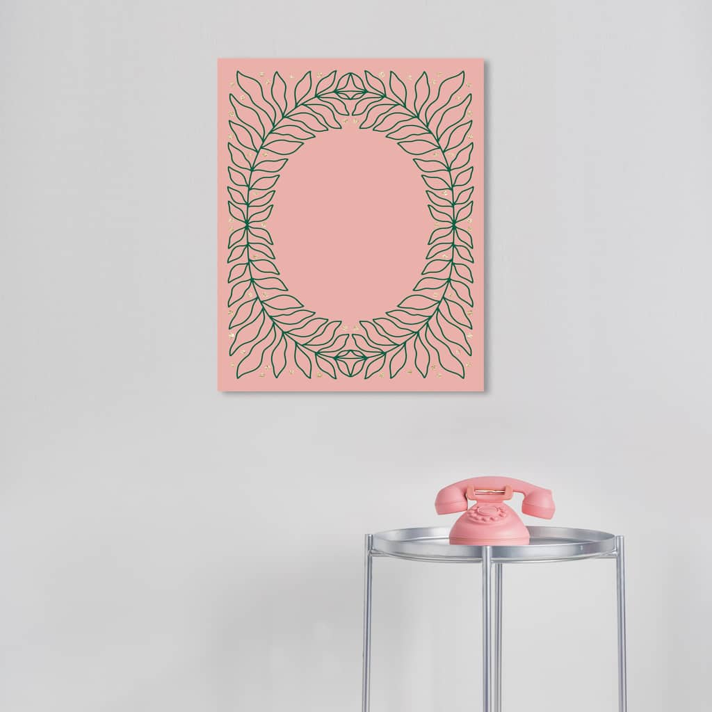 Wynwood Studio Canvas Floral and Botanical Glitter Dots and Leaf Frame Green Glam Wall Art Canvas Print