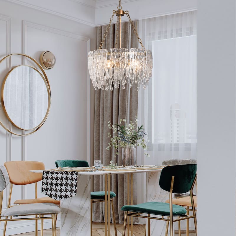 Alegate Modern Gold 4-Light Drum Glass Chandelier for Dining Living Room