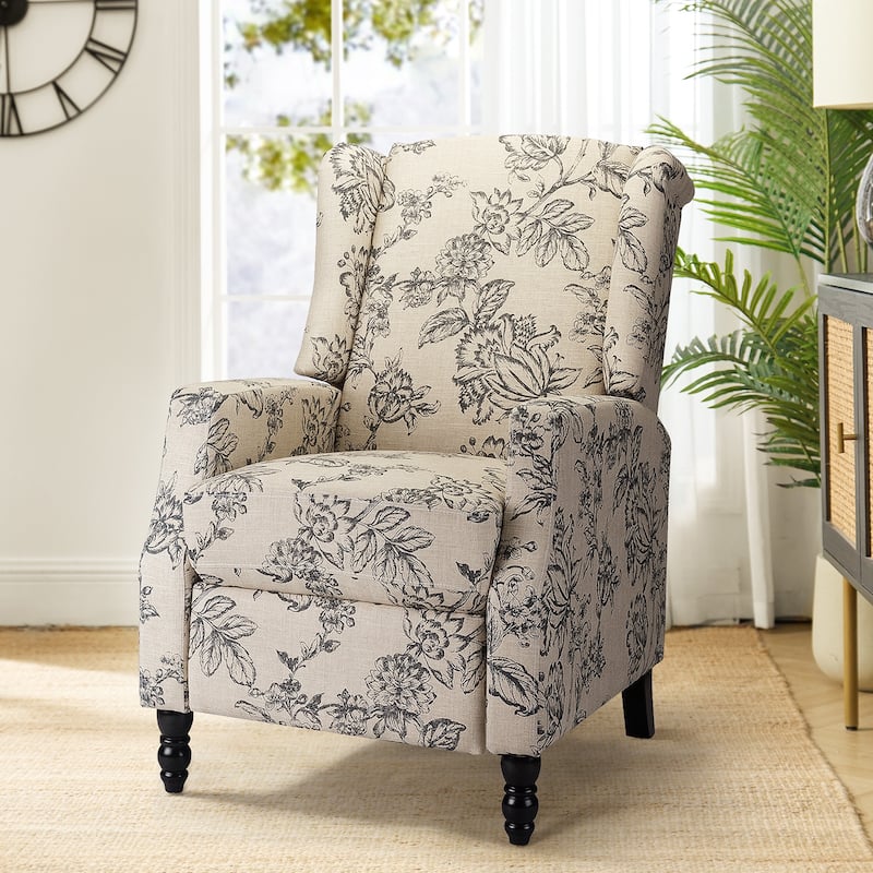 Damaris Mid-Century Modern Manual Pushback Recliner with Wingback Design by HULALA HOME - Indigo