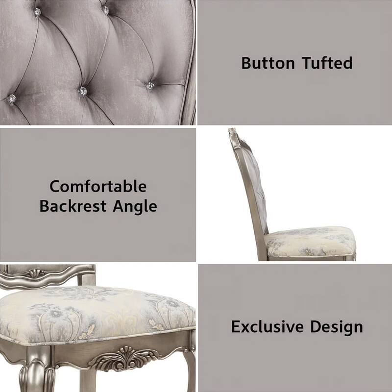 Aria 27 Inch Side Dining Chair Set of 2, Velvet, Antique Platinum Tone