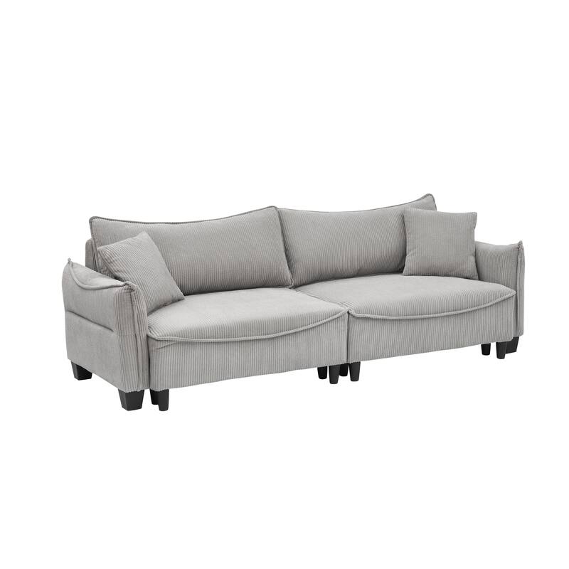 Convertible Corduroy Sofa Bed with Two Throw Pillows, Perfect for Small Spaces