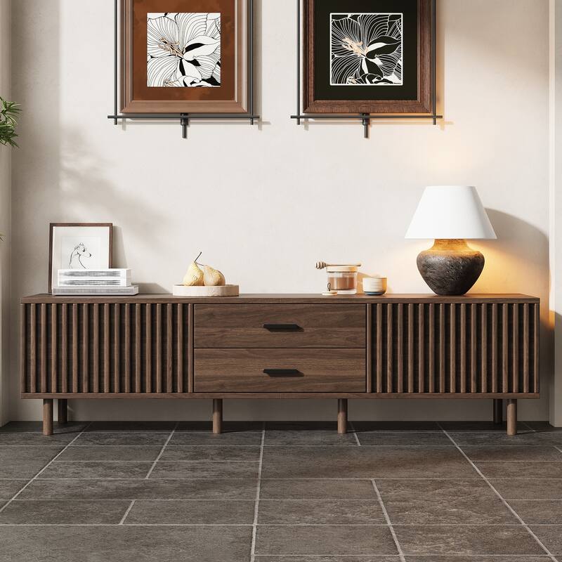 70inch Modern TV Stand for TVs up to 80 inches for Living Room, Media Entertainment Center with Ample Storage & Solid-Wood Legs