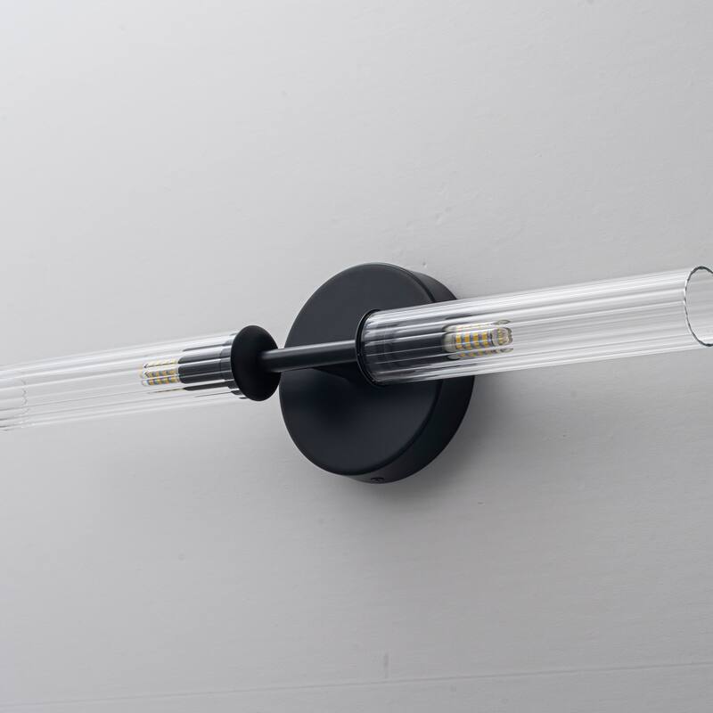 2-Light Mid-Century Modern Brushed Gold/Matte Black Finish Linear Vanity Light with Clear Striped Glass for Bathroom