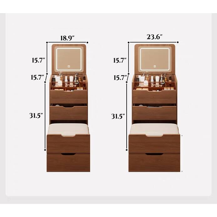 3 in 1 Vanity Desk with Plip Top Mirror,Small Make Up Vanity Set with Visible Glass Desktop, Compact Dressing Table
