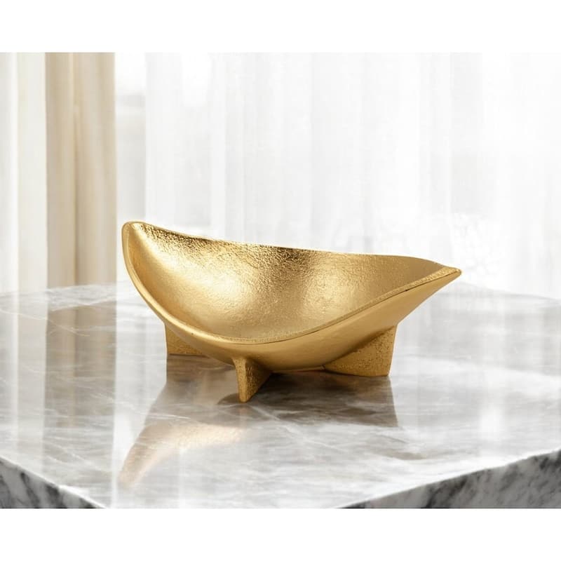 HomeRoots 12" Gold Aluminum Oval Eye Shaped Centerpiece Bowl - 11.5' X '4' X '7.5 - Gold - 11.5' X '4' X '7.5 - 1 Piece