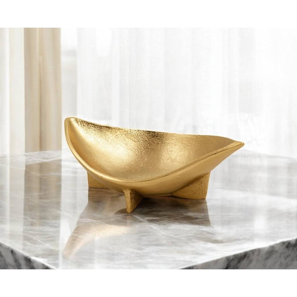 HomeRoots 12" Gold Aluminum Oval Eye Shaped Centerpiece Bowl - 11.5' X '4' X '7.5