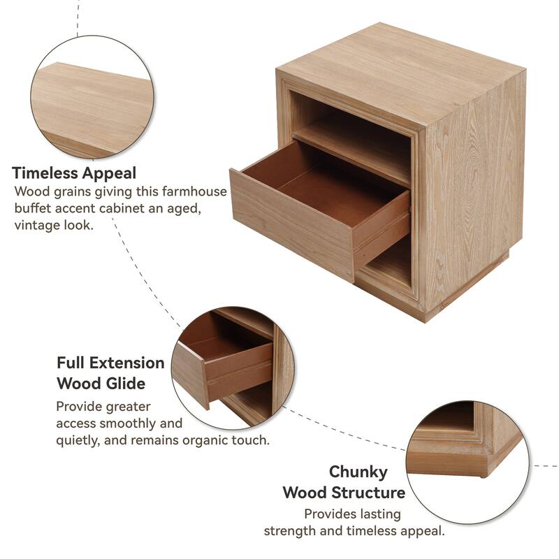COZAYH Fully Assembled Modern Farmhouse Nightstand with Storage Drawer & 2 Open Shelves