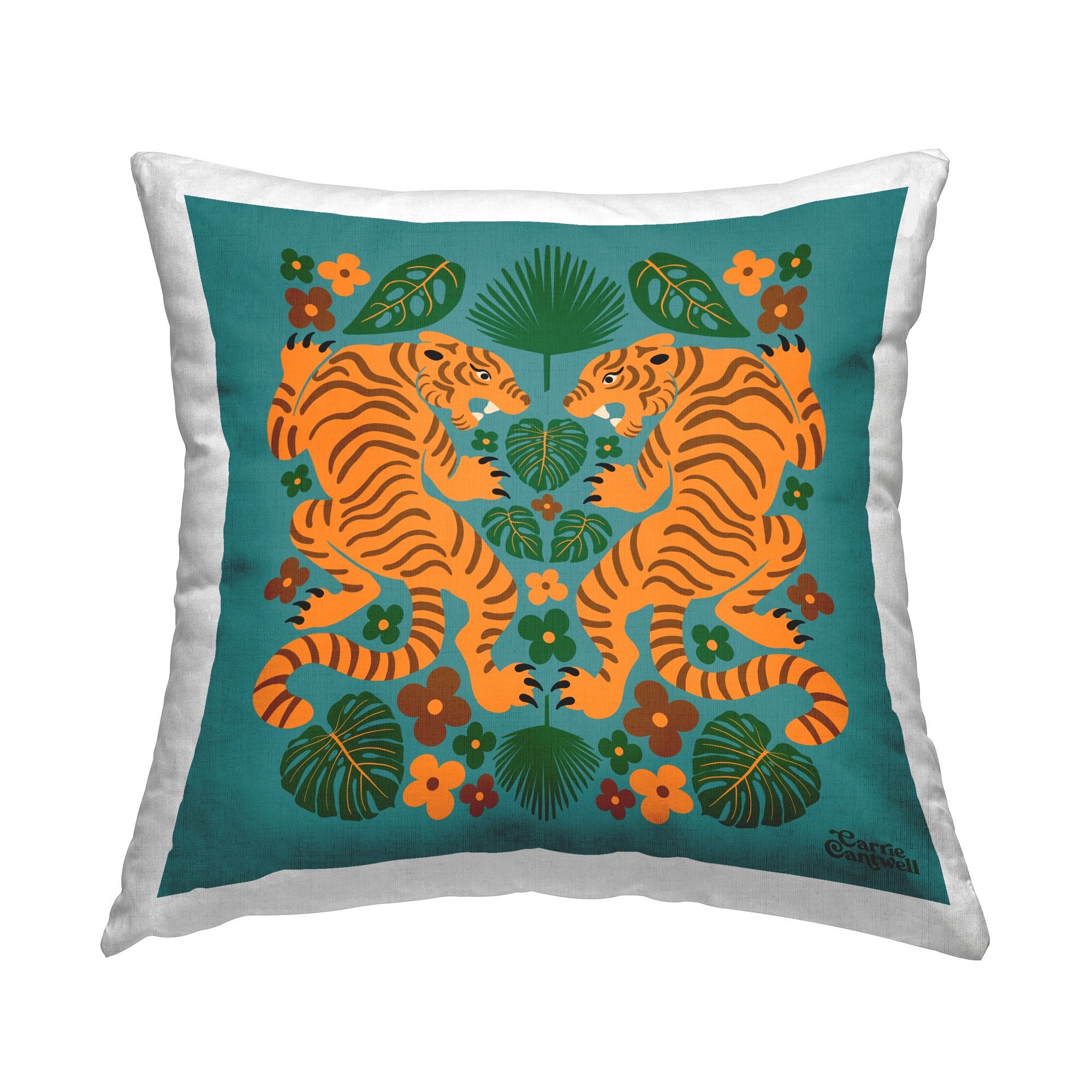 Stupell Mirrored Tigers & Leaves Decorative Printed Throw Pillow Design by Carrie Cantwell