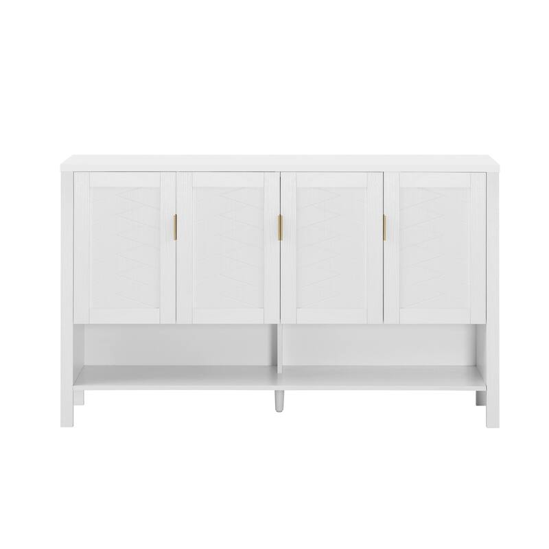 4 Doors Storage Sideboard with Open Shelf and 2-Tiers Adjustable Shelves, Multi Functional Buffet with 2 Side Hooks
