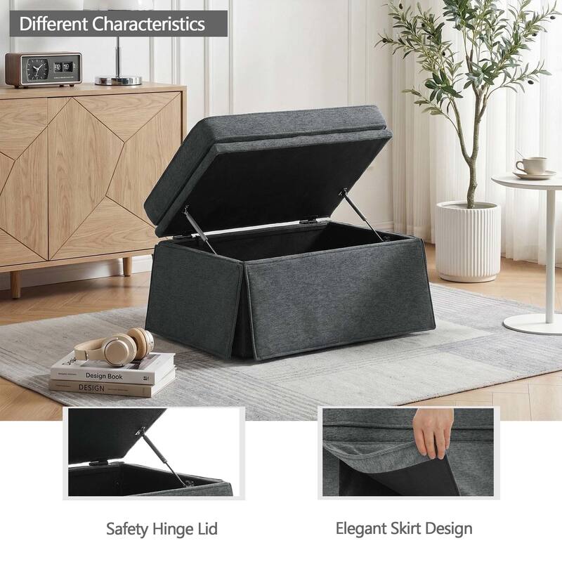 Rectangle Chenille Upholstered Storage Ottoman